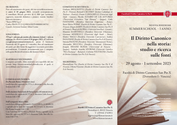 Summer School: Il diritto canonico nella storia: studio e ricerca delle fonti.  I anno