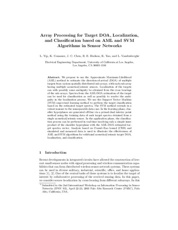 (PDF) Array Processing for Target DOA, Localization, and Classification ...