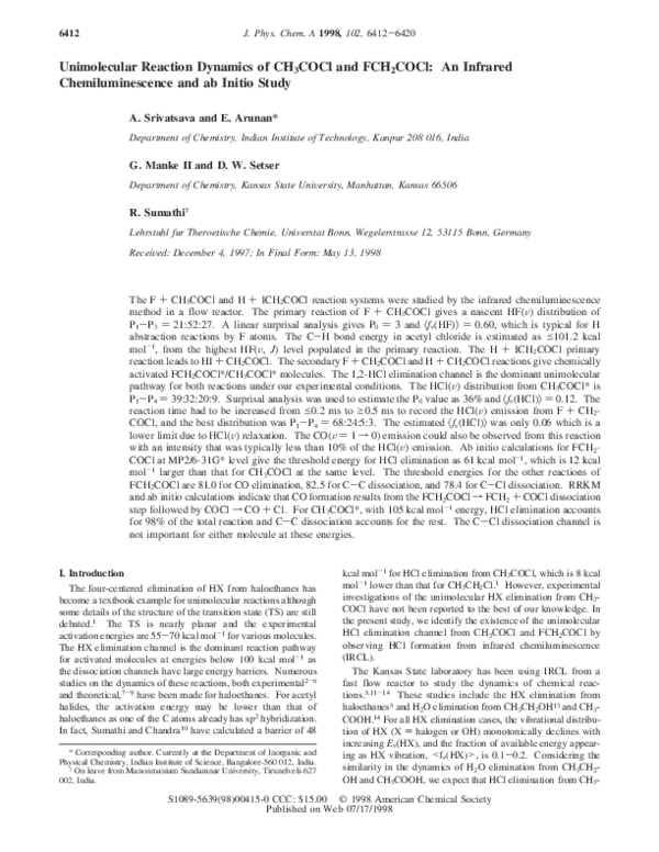 (PDF) Unimolecular Reaction Dynamics of CH3COCl and FCH2COCl: An ...
