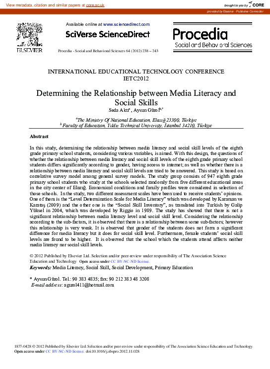 (PDF) Determining the Relationship between Media Literacy and Social Skills