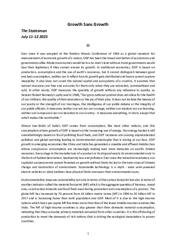 (PDF) Growth Sans Economic Growth