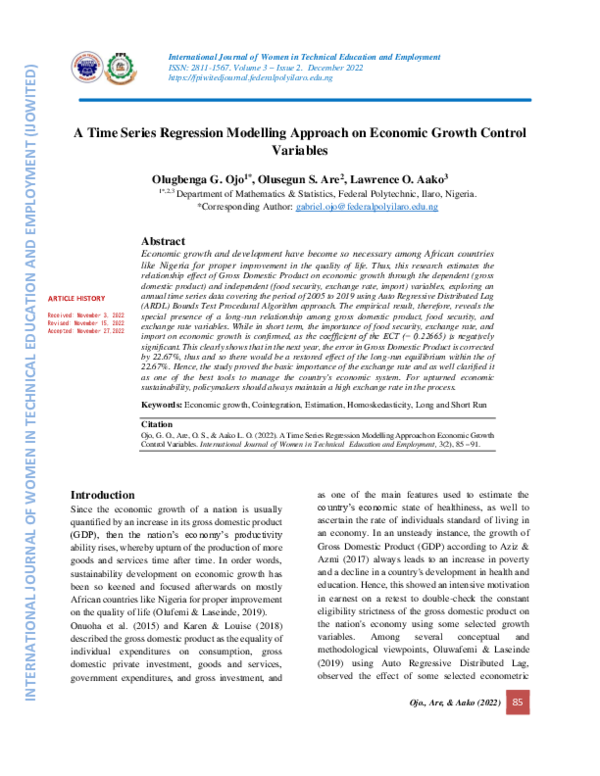 (PDF) A Time Series Regression Modelling Approach on Economic Growth ...