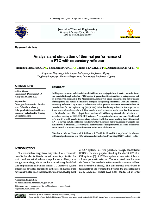 (PDF) Analysis and simulation of thermal performance of a PTC with ...