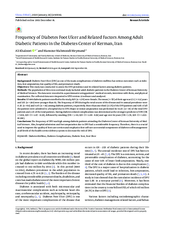 (PDF) Frequency of Diabetes Foot Ulcer and Related Factors Among Adult ...