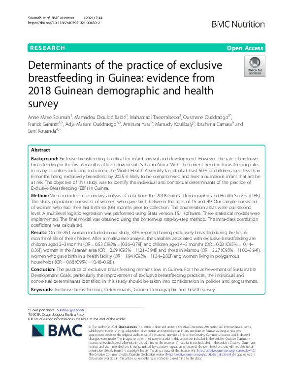 (PDF) Determinants of the Practice of Exclusive Breastfeeding in Guinea ...