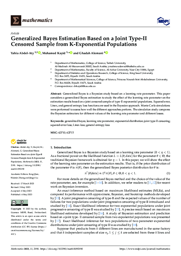 (PDF) Generalized Bayes Estimation Based on a Joint Type-II Censored ...