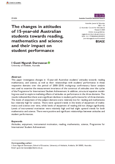 (PDF) The changes in attitudes of 15-year-old Australian students ...
