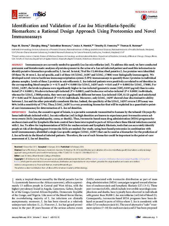(PDF) Identification and Validation of Loa loa Microfilaria-Specific ...