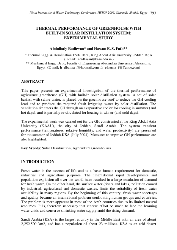 (PDF) Thermal performance of greenhouses with a built-in solar ...