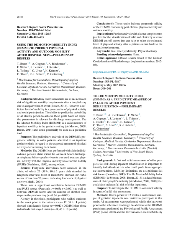 (PDF) Using the De Morton Mobility Index (DEMMI) to predict physical ...