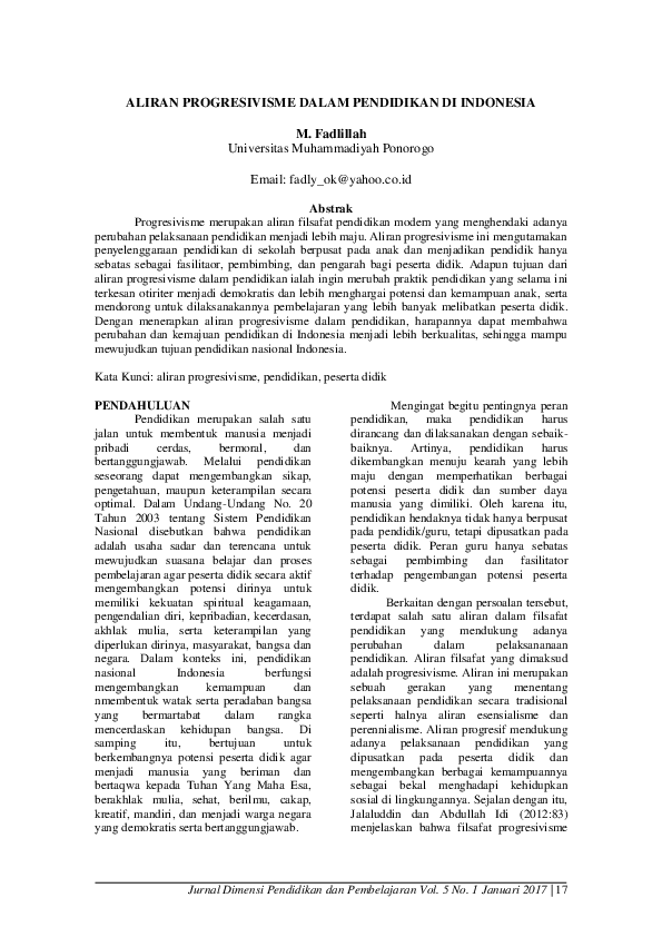 (PDF) Aliran Progresivisme Dalam Pendidikan DI Indonesia