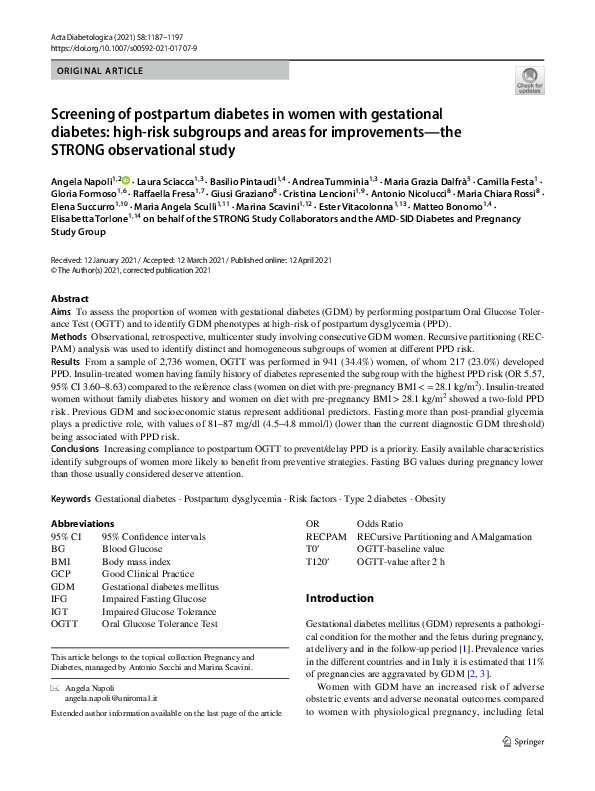(PDF) Screening of postpartum diabetes in women with gestational ...