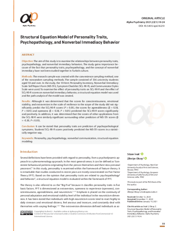 (PDF) Structural equation model of personality traits, psychopathology ...