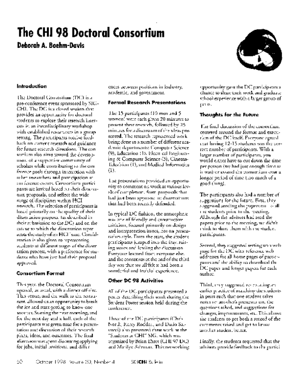 (PDF) The CHI 98 doctoral consortium