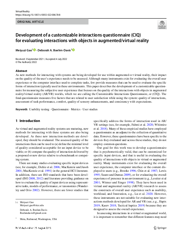 (PDF) Development of a customizable interactions questionnaire (CIQ ...