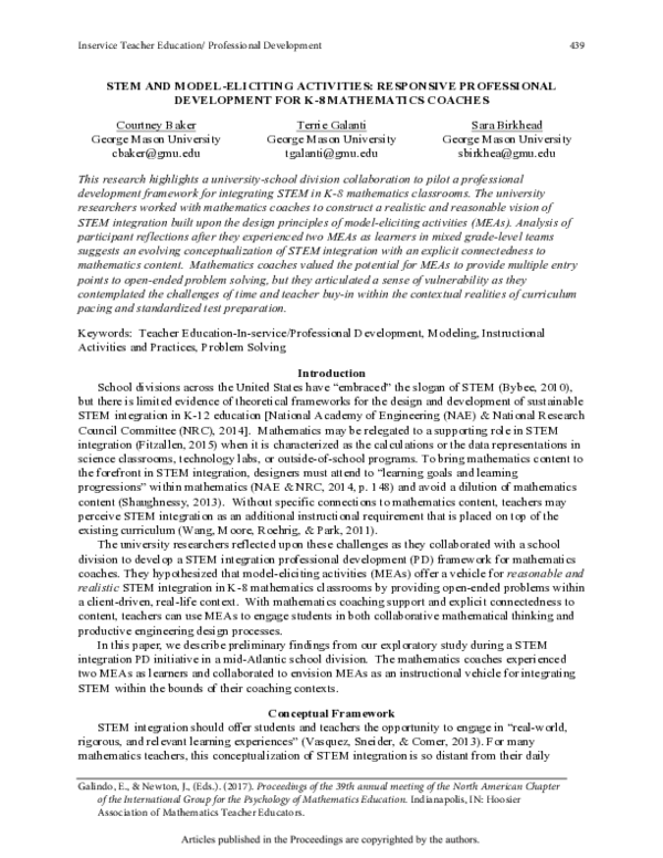 (PDF) STEM and Model-Eliciting Activities: Responsive Professional ...