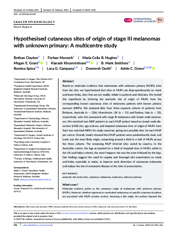 (PDF) Hypothesised cutaneous sites of origin of stage III melanomas ...