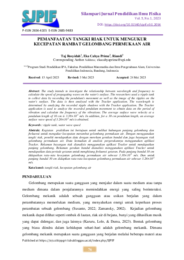(PDF) Pemanfaatan Tangki Riak Untuk Mengukur Kecepatan Rambat Gelombang ...