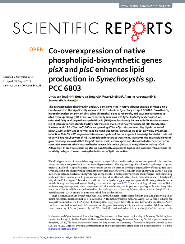 (PDF) Co-overexpression of native phospholipid-biosynthetic genes plsX ...