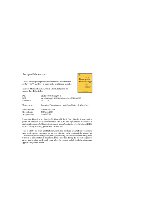 (PDF) A smart optical probe for detection and discrimination of Zn2 ...