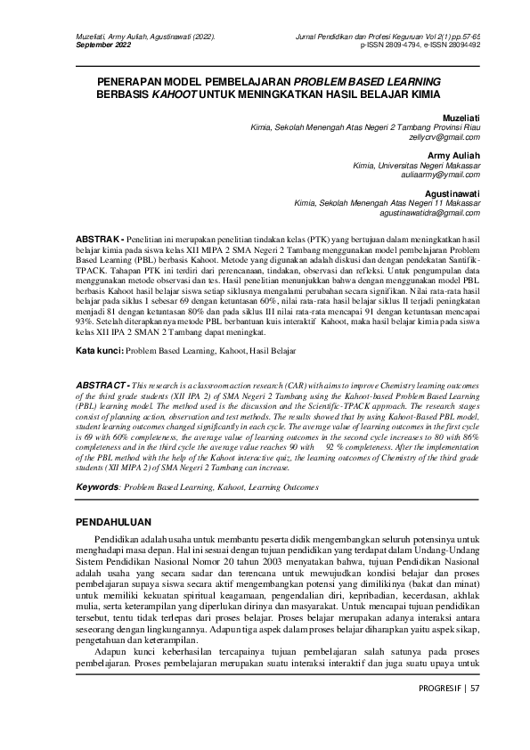 (PDF) Penerapan Model Pembelajaran Problem Based Learning Berbasis ...