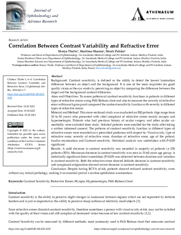 (PDF) Correlation Between Contrast Variability and Refractive Error