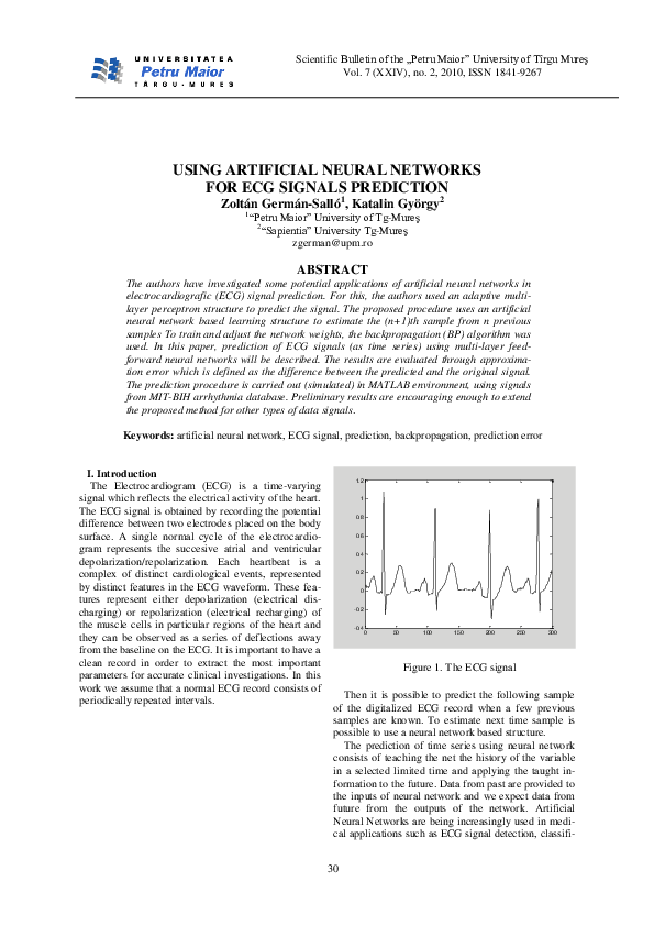 (PDF) Using Artificial Neural Networks for Ecg Signals Prediction