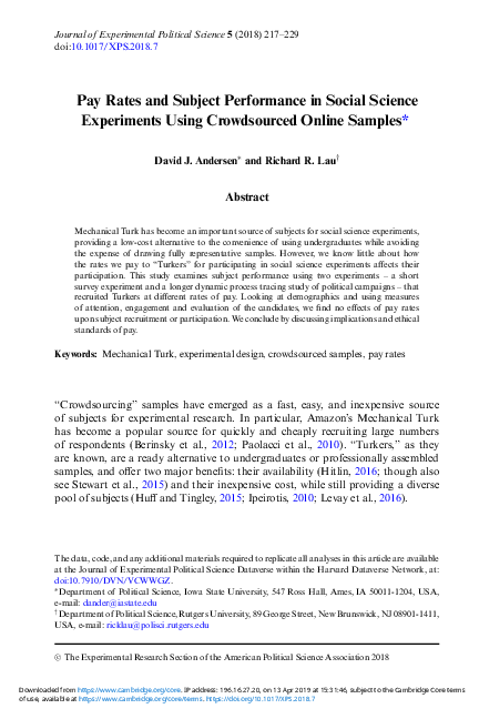 (PDF) Pay Rates and Subject Performance in Social Science Experiments ...