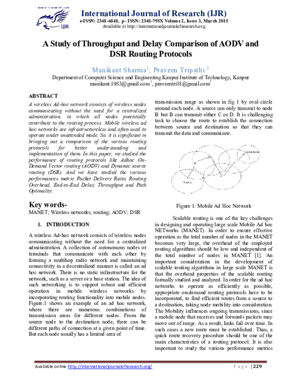 (PDF) A Study of Throughput and Delay Comparison of AODV and DSR ...