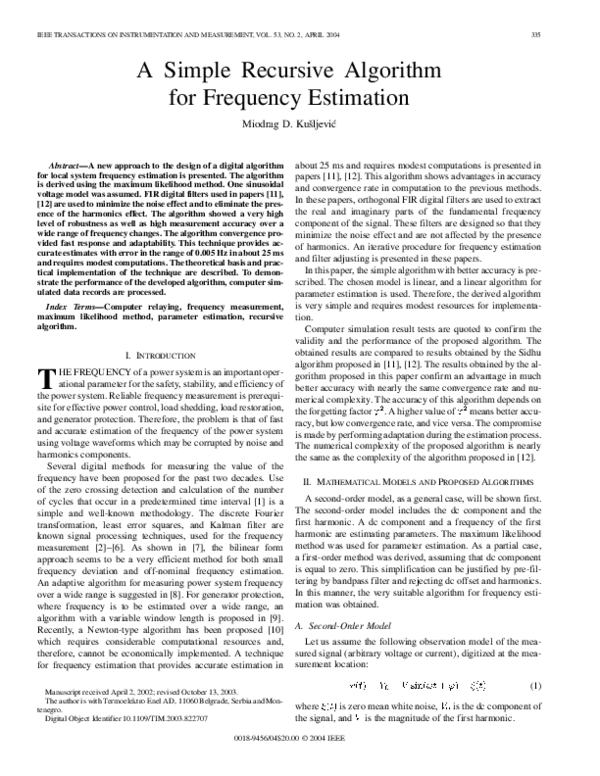 (PDF) A Simple Recursive Algorithm for Frequency Estimation