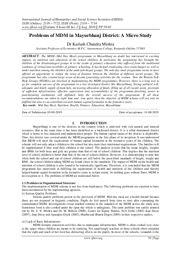 (PDF) Problems of MDM in Mayurbhanj District: A Micro Study