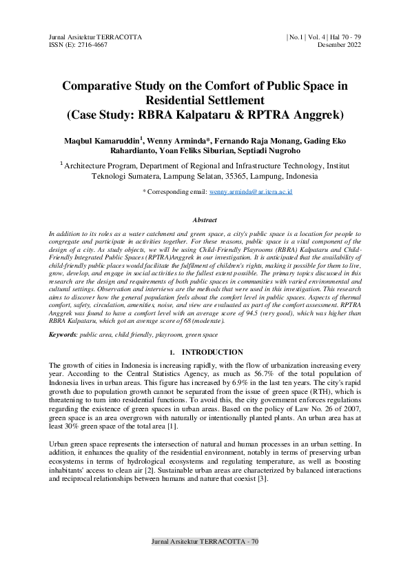 (PDF) Comparative Study on the Comfort of Public Space in Residential ...