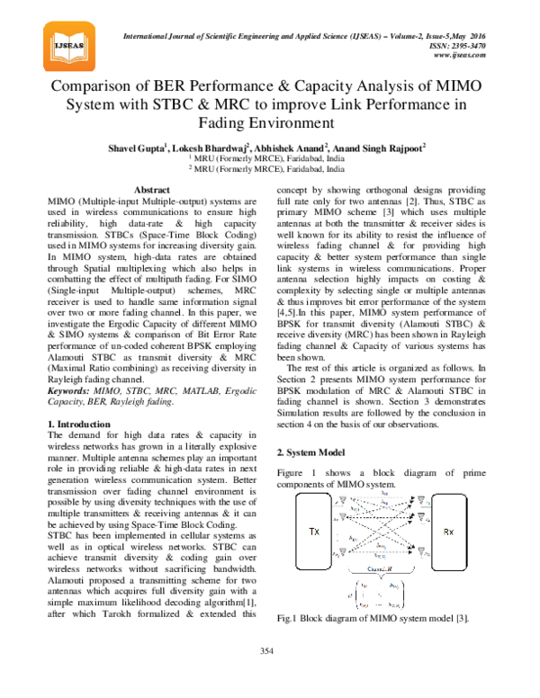 (PDF) Comparison of BER Performance & Capacity Analysis of MIMO System ...