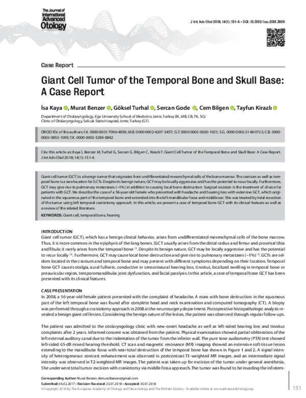 (PDF) Giant Cell Tumor of the Temporal Bone and Skull Base: A Case Report