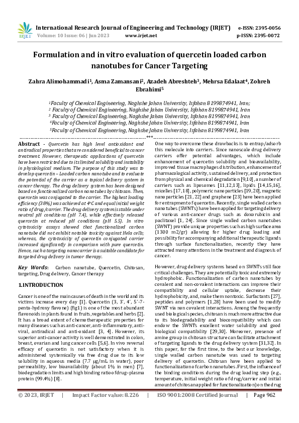 (PDF) Formulation and in vitro evaluation of quercetin loaded carbon ...
