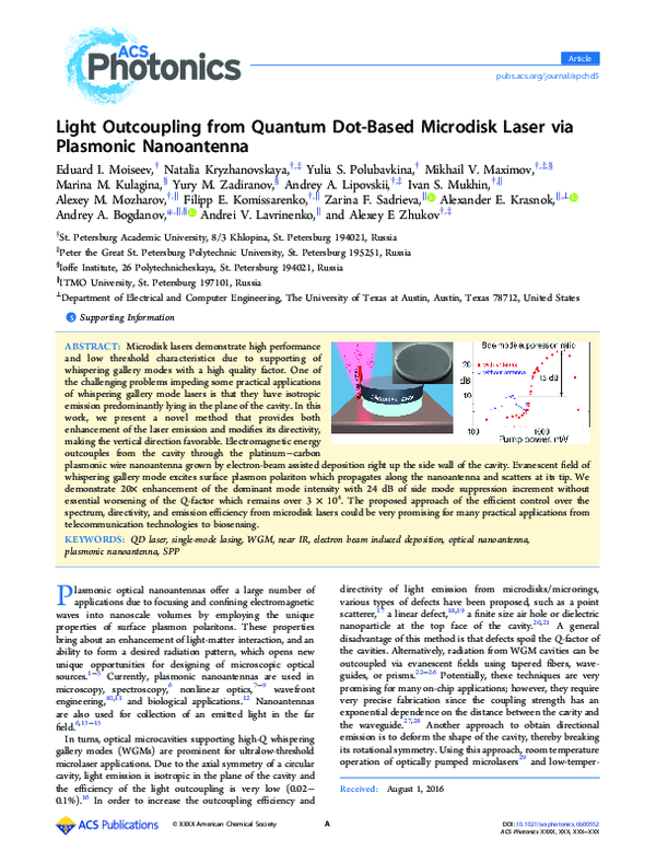 (PDF) Light Outcoupling from Quantum Dot-Based Microdisk Laser via ...