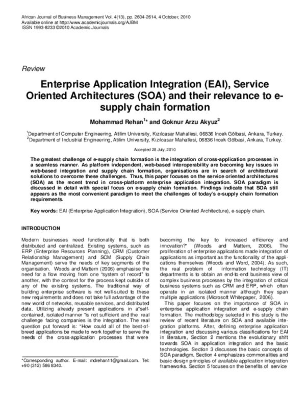 (PDF) Enterprise Application Integration (EAI), Service Oriented ...