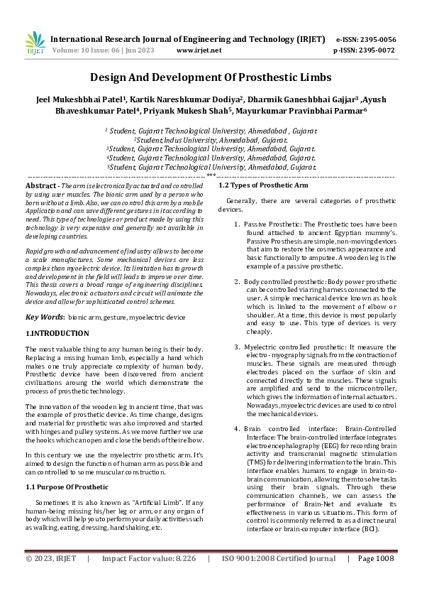 (PDF) Design And Development Of Prosthestic Limbs