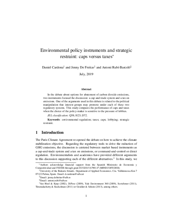 (PDF) Environmental policy instruments and strategic restraint: caps ...