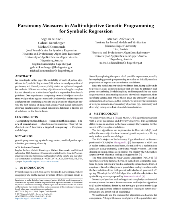 (PDF) Parsimony measures in multi-objective genetic programming for ...