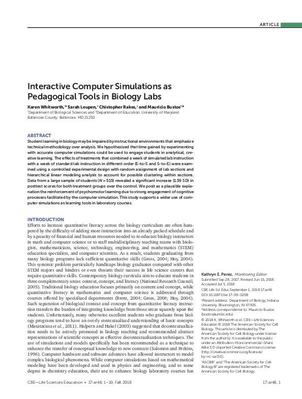 (PDF) Interactive Computer Simulations as Pedagogical Tools in Biology Labs