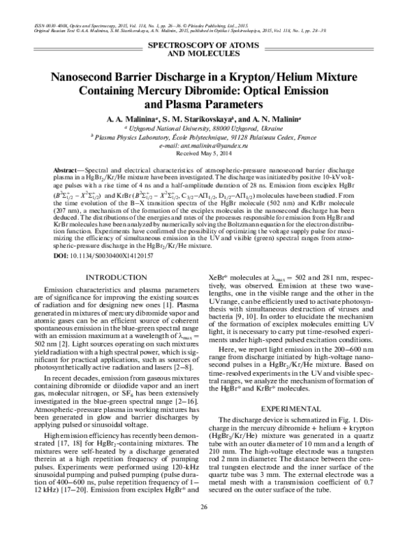 (PDF) Nanosecond barrier discharge in a krypton/helium mixture ...