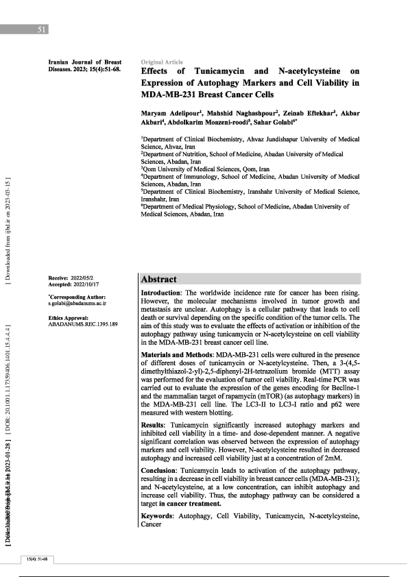 (PDF) Effects of Tunicamycin and N-acetylcysteine on Expression of ...