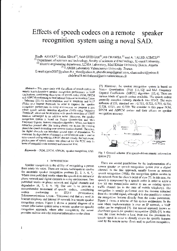 (PDF) Effects of speech codecs on a remote speaker recognition system ...