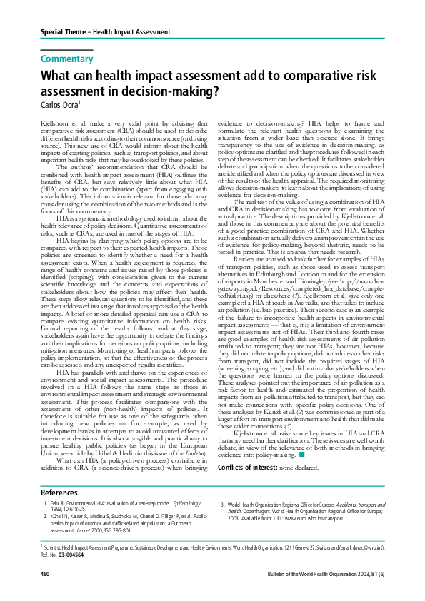 (PDF) What can health impact assessment add to comparative risk ...