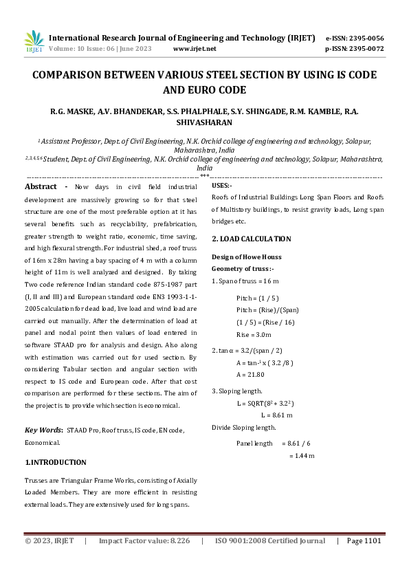 (PDF) COMPARISON BETWEEN VARIOUS STEEL SECTION BY USING IS CODE AND ...