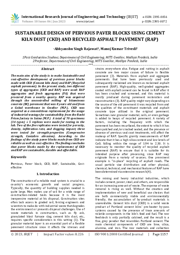 (PDF) SUSTAINABLE DESIGN OF PERVIOUS PAVER BLOCKS USING CEMENT KILN ...