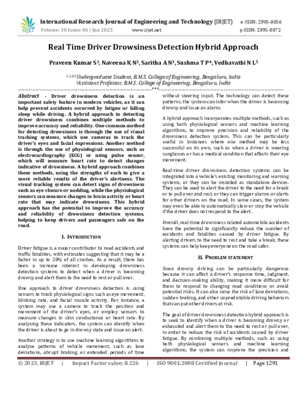 (PDF) Real Time Driver Drowsiness Detection Hybrid Approach