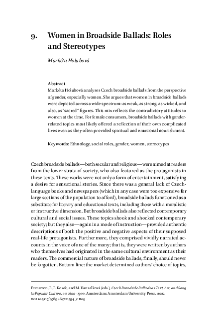 (PDF) 9. Women in Broadside Ballads: Roles and Stereotypes