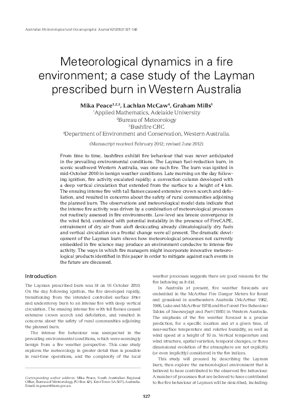 (PDF) Meteorological dynamics in a fire environment; a case study of ...